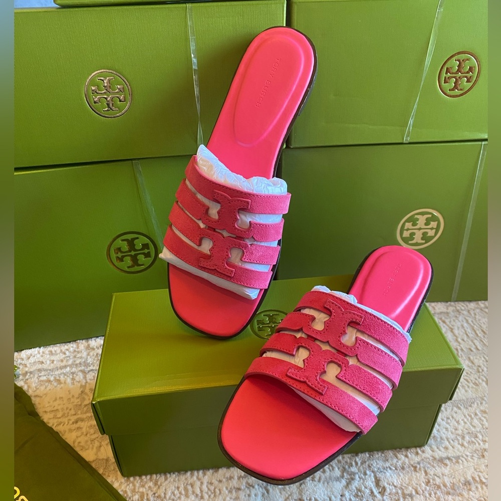 Tory Burch Ines Cage Slide Suede Sandals - Picture 4 of 9